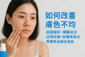 如何改善膚色不均：成因解析、關鍵成分（維他命C／AHA／BHA／菸醯胺）、日常保養、防曬與激光等醫美治療全指南