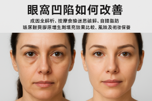 眼窩凹陷如何改善：成因全解析、按摩食療迷思破解、自體脂肪、玻尿酸與膠原增生劑填充效果比較、風險及術後保養