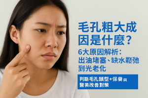 毛孔粗大成因是什麼？6大原因解析：出油堵塞、缺水鬆弛到光老化，判斷毛孔類型＋保養與醫美改善對策（香港）