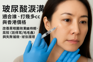 玻尿酸淚溝：適合誰、打幾多cc與香港價格、改善黑眼圈效果維持期、風險（廷得耳／毛毛蟲）與失敗補救、術後護理